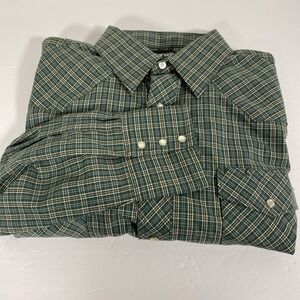Wrangler Pearl Snap Shirt Mens XL Green Plaid L/S Western Cowboy Rodeo W1